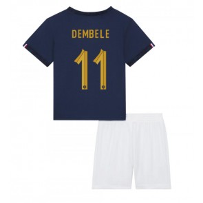Frankrig Ousmane Dembele #11 Hjemmebanesæt Børn VM 2022 Kort ærmer (+ korte bukser)